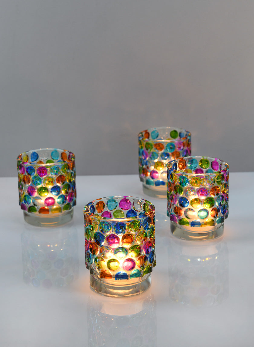 3in Tall Harlequin Glass Votive Holder Decor Jamaligarden