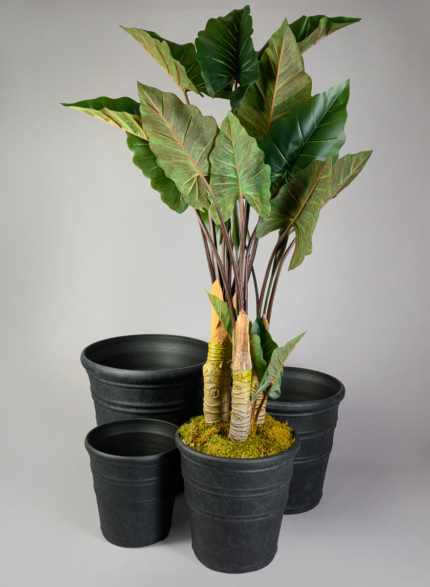 Manhattan Black Light Weight PVC Rolled Rim Planter Decor Jamaligarden