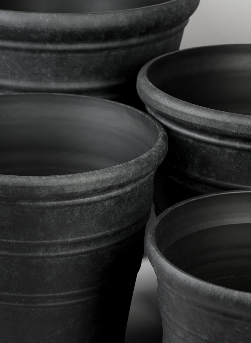 Manhattan Black Light Weight PVC Rolled Rim Planter Decor Jamaligarden