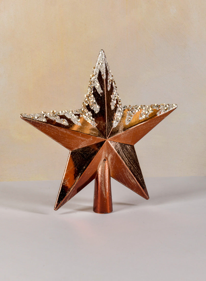 8in Long Copper with Glitter Tree Top Star Ornament Decor Jamaligarden