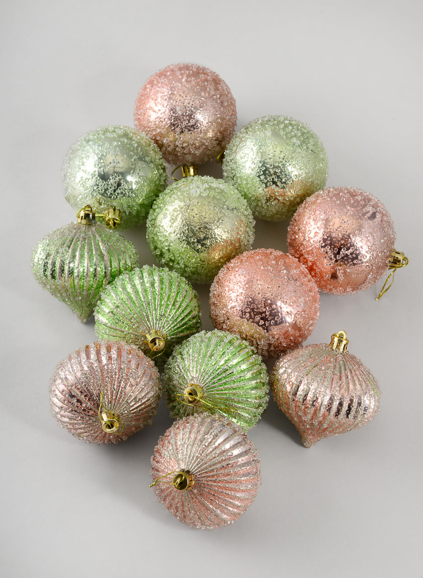 3in Round Gilded Pastel Pink and Green Onion and Ball Ornament, Set of 12 Decor Jamaligarden