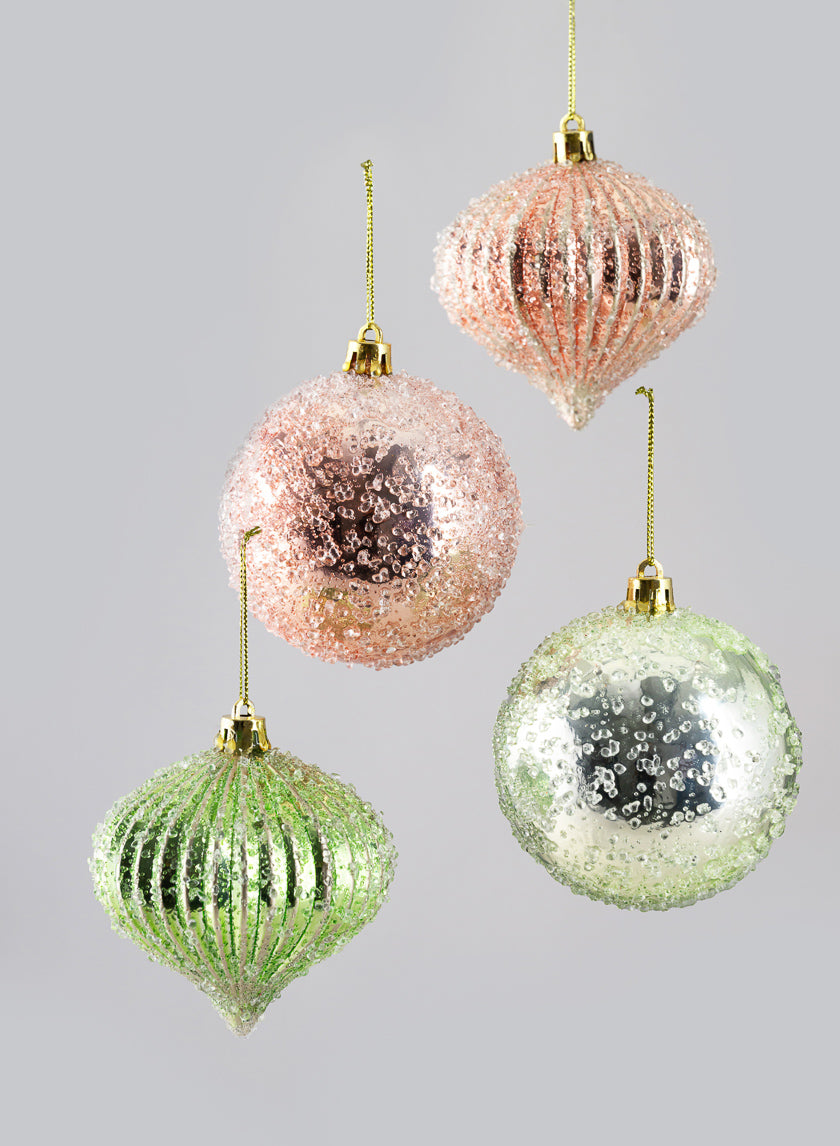 3in Round Gilded Pastel Pink and Green Onion and Ball Ornament, Set of 12 Decor Jamaligarden