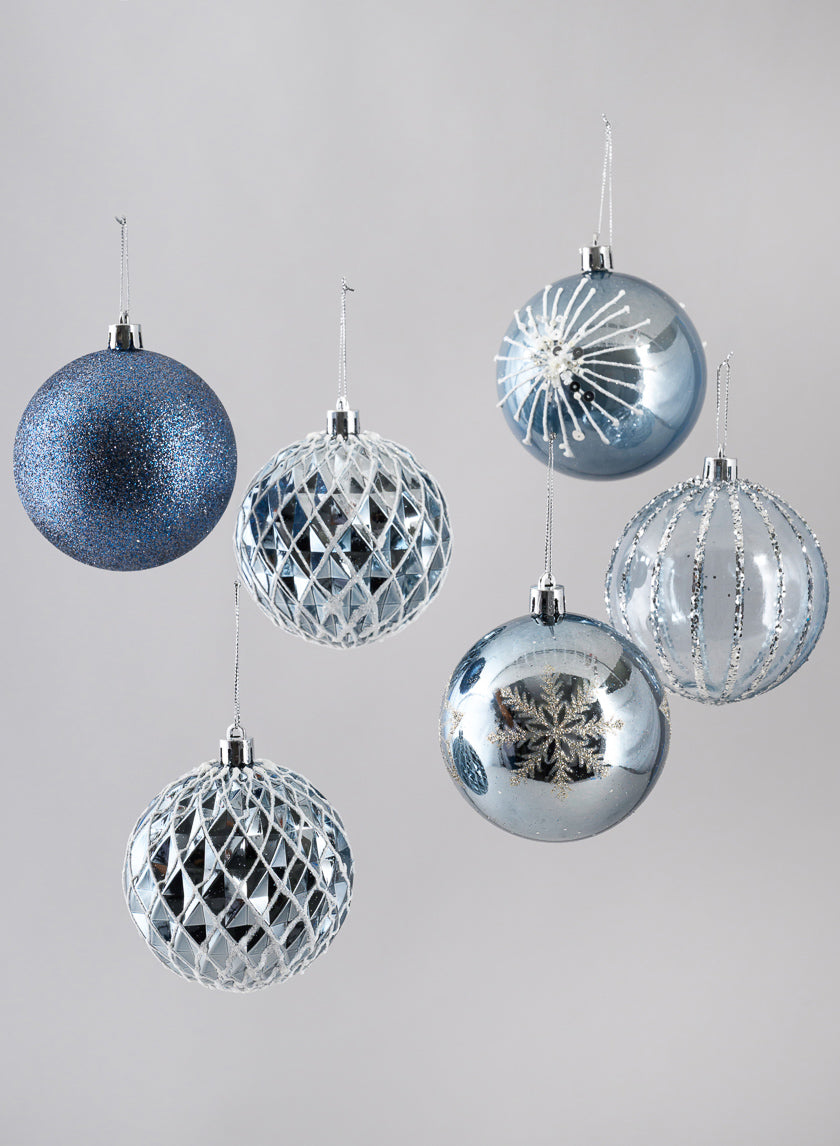 3in Round Blue-Grey Luxe Ornament Collection, Set of 16 Decor Jamaligarden