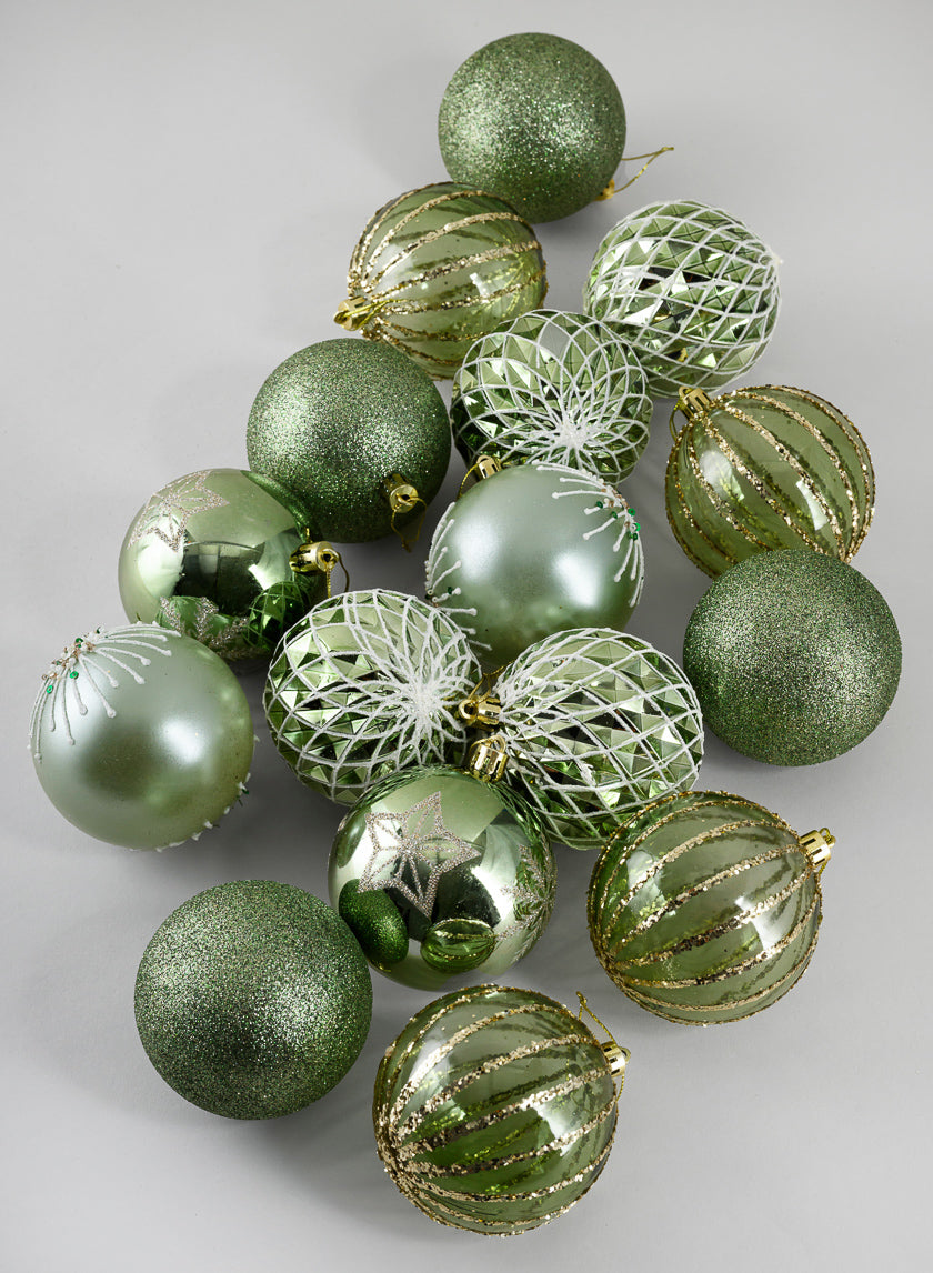3in Round Celadon Green Luxe Ornament Collection, Set of 16 Decor Jamaligarden
