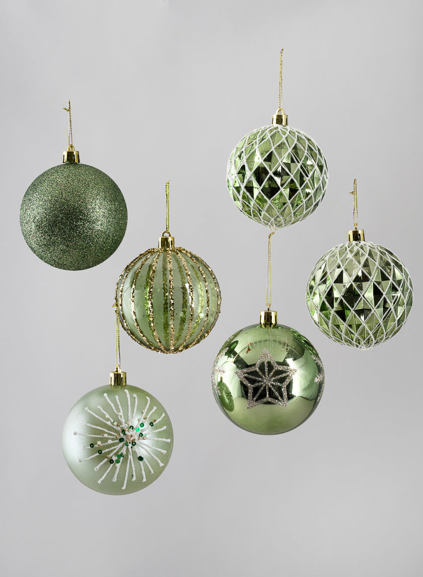 3in Round Celadon Green Luxe Ornament Collection, Set of 16 Decor Jamaligarden