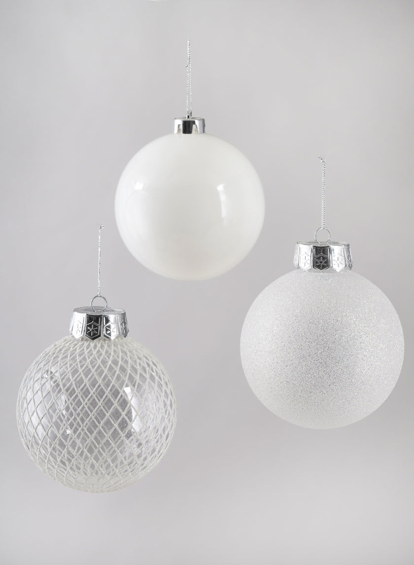 5in Round White Ornament Assortment, Set of 6 Decor Jamaligarden