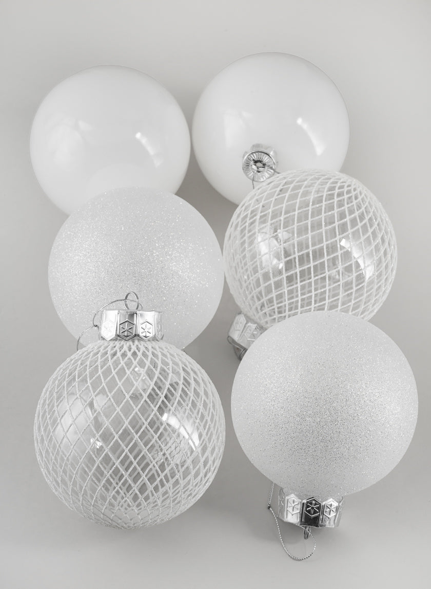5in Round White Ornament Assortment, Set of 6 Decor Jamaligarden