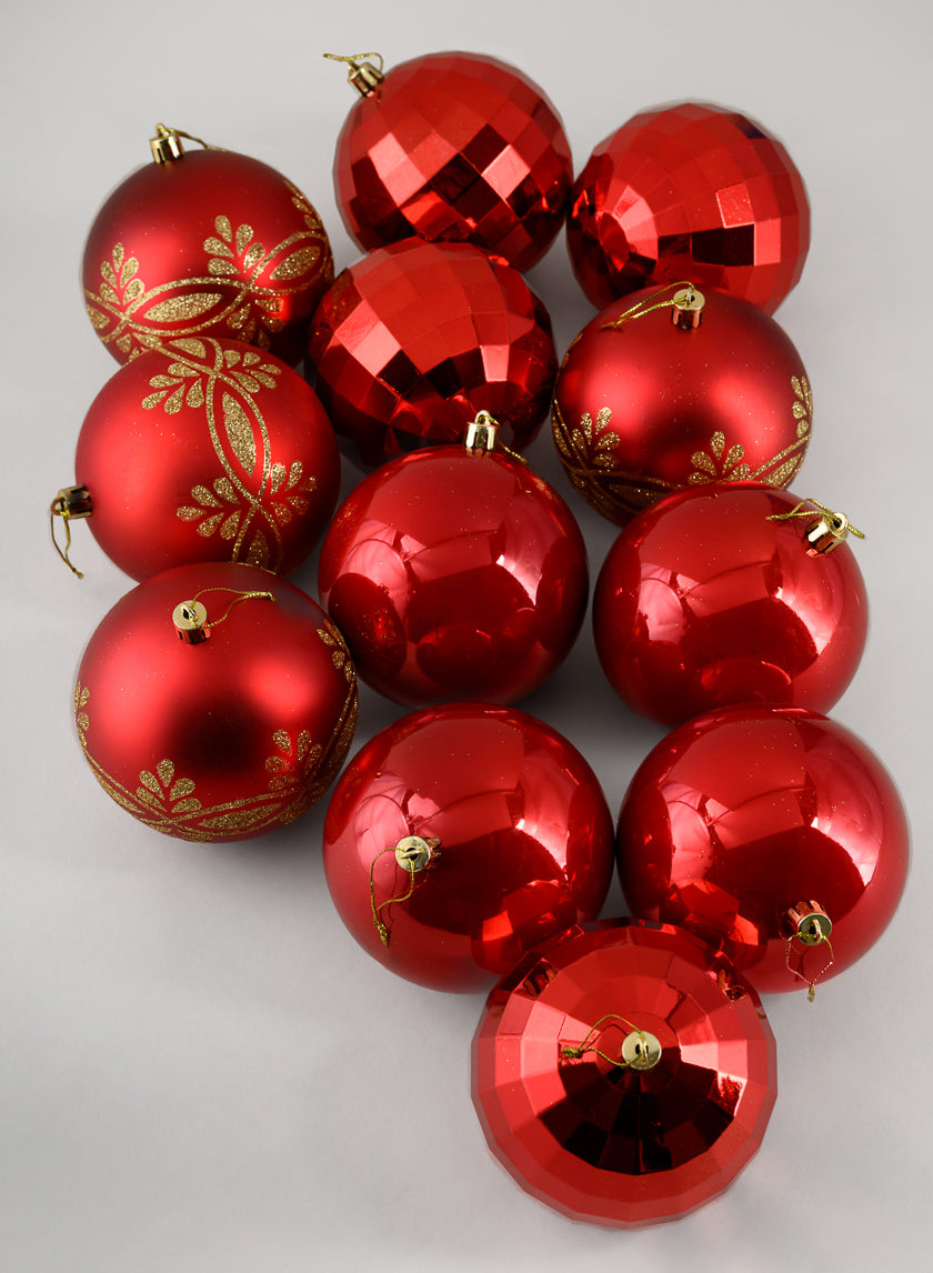4in Round Festive Red Ornament Collection, Set of 12 Decor Jamaligarden