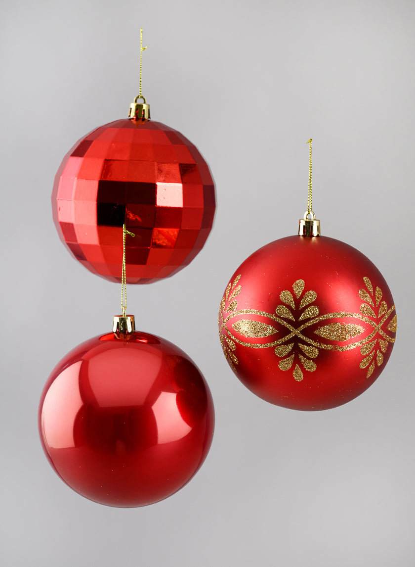 4in Round Festive Red Ornament Collection, Set of 12 Decor Jamaligarden