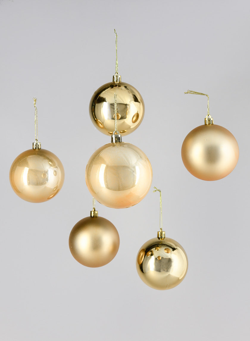 3in Round Pearl, Matte, Light, &amp; Shiny Gold Plastic Ornament Decor Jamaligarden
