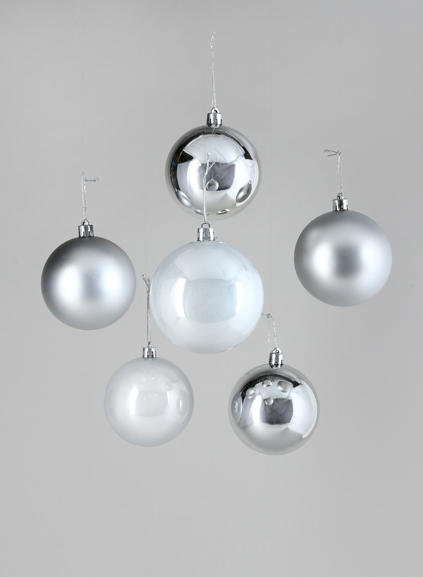 3in Round Pearl, Matte, Light, &amp; Shiny Silver Ornament Ball Decor Jamaligarden