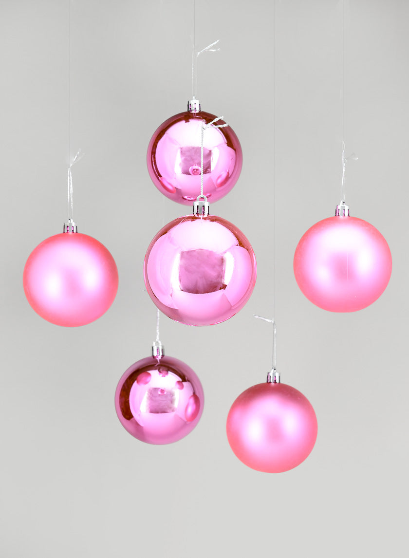 3in Round Matte & Shiny Pink Plastic Ornament Balls Decor Jamaligarden