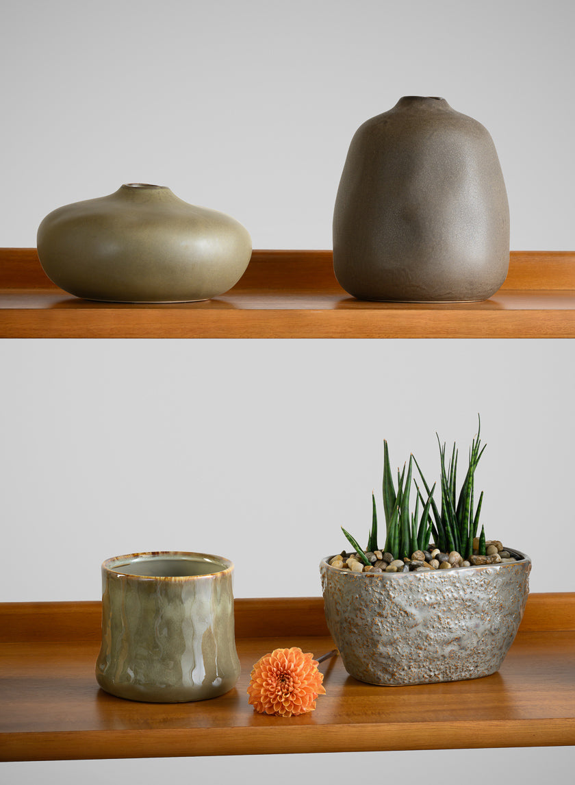 7in Wide Atelier Nature Tan Short Ceramic Vase Decor Jamaligarden