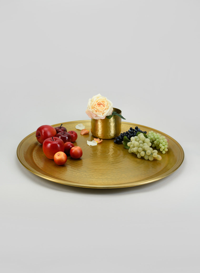 23.5in Wide Damascus "Brass Look" Aluminum Tray Decor Jamaligarden