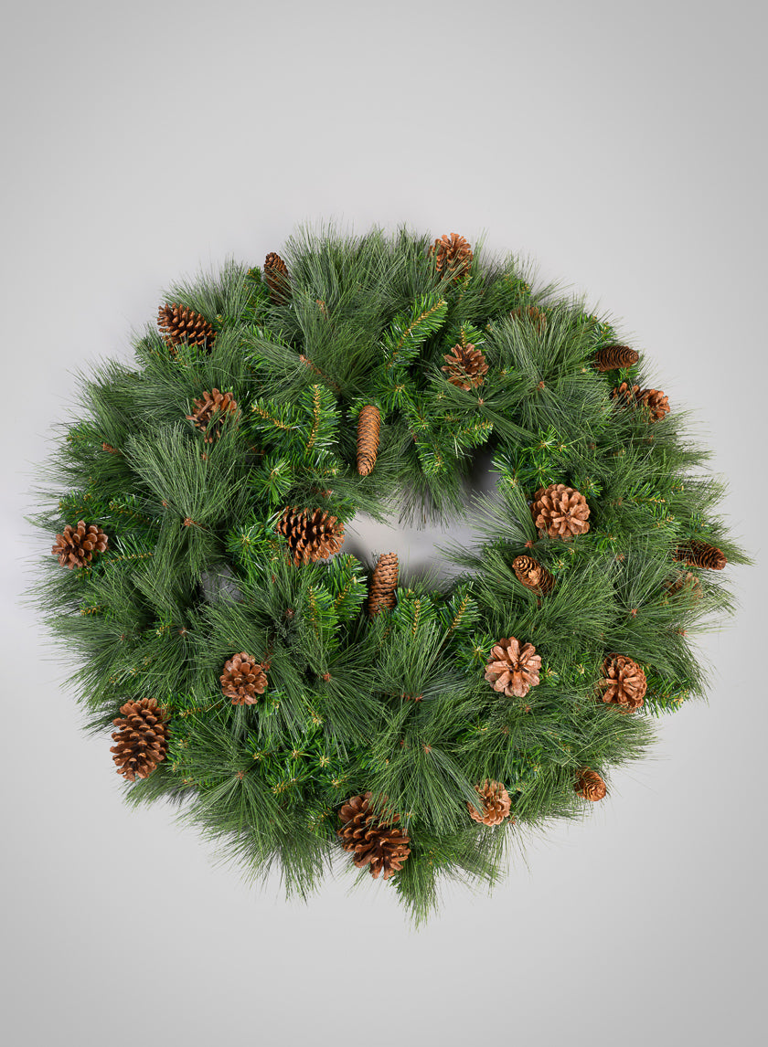 32in Wide Hard Needle Wreath, 24 Pinecones, 240 Tips Decor Jamaligarden