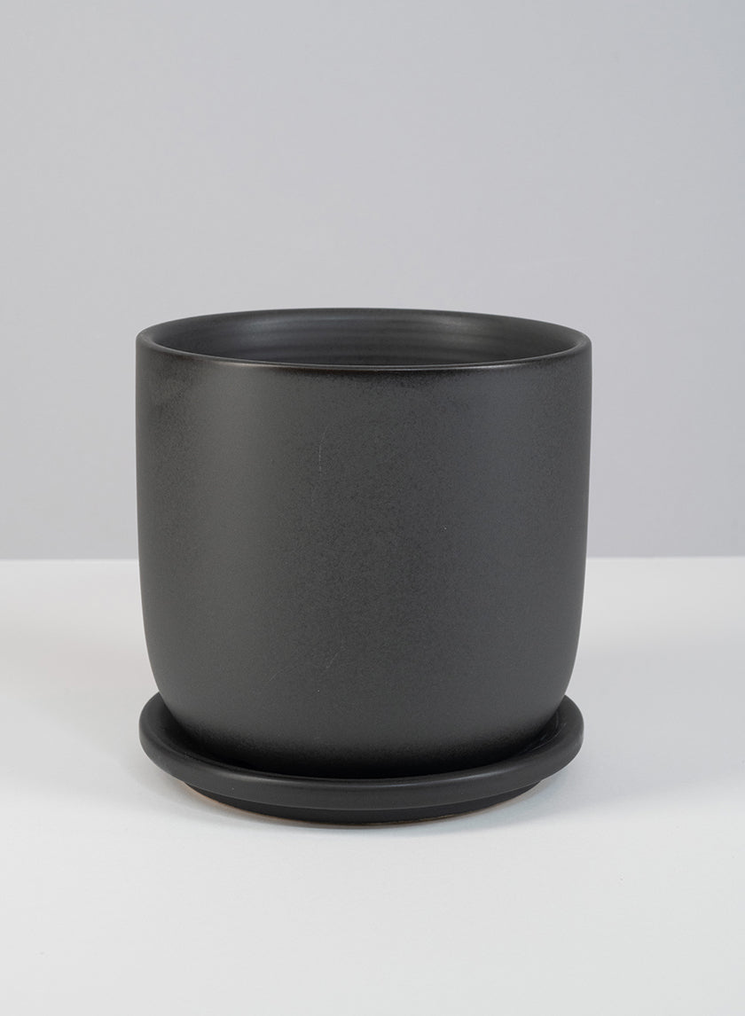 5.75in Tall Matte Black Aeon Ceramic Pot &amp; Saucer Decor Jamaligarden
