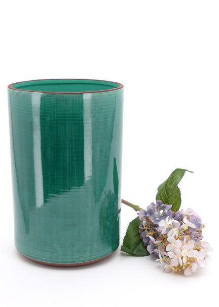 12in Tall Teal Linen Ceramic Cylinder Vase Decor Jamaligarden