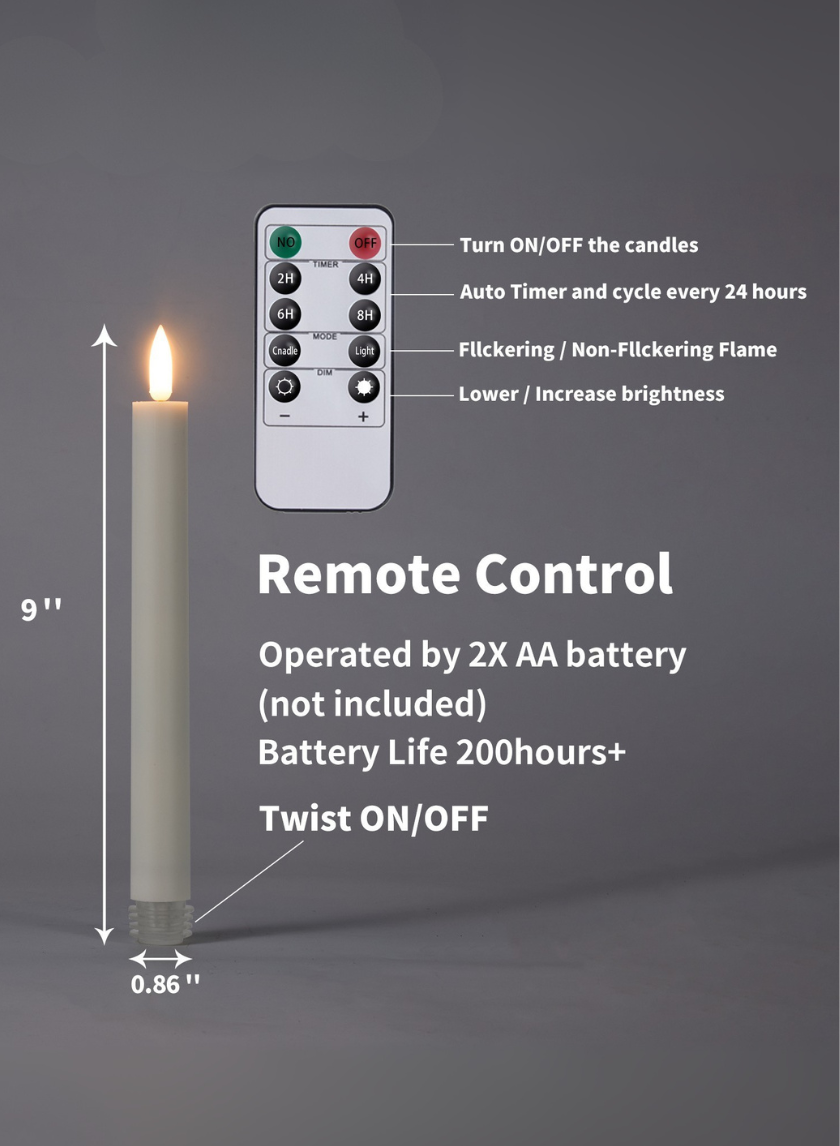 9in Tall White Taper Candles with Remote, Set of 6 Decor Jamaligarden