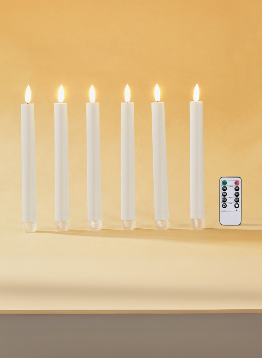 9in Tall White Taper Candles with Remote, Set of 6 Decor Jamaligarden