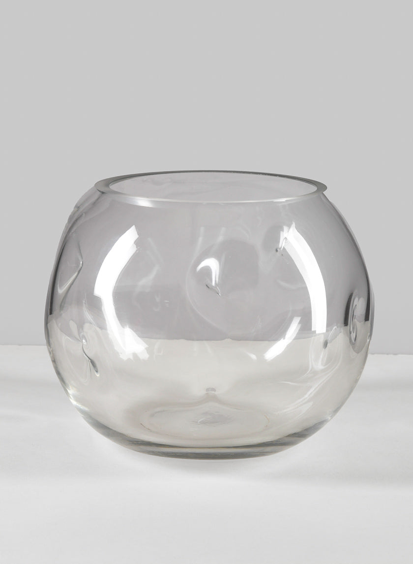 7.5in Wide Luster Dimpled Clear Fishbowl Glass Vase Decor Jamaligarden