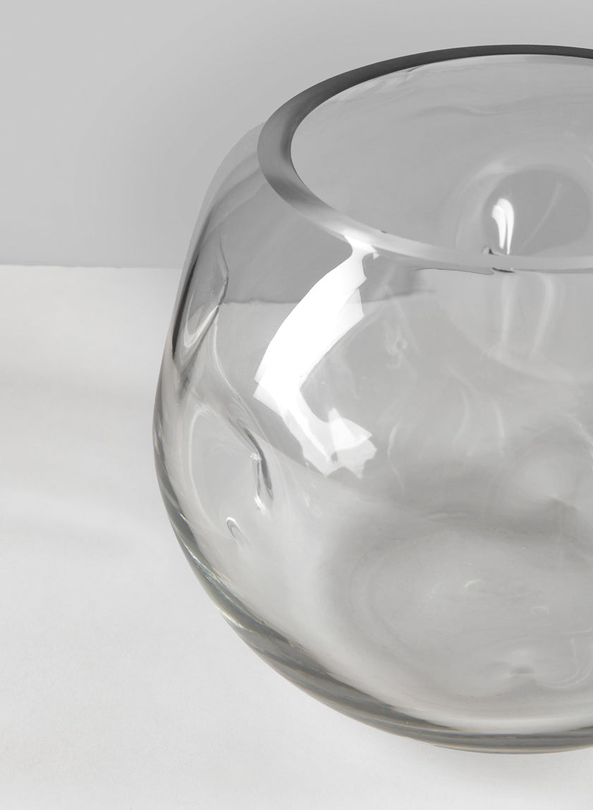 7.5in Wide Luster Dimpled Clear Fishbowl Glass Vase Decor Jamaligarden