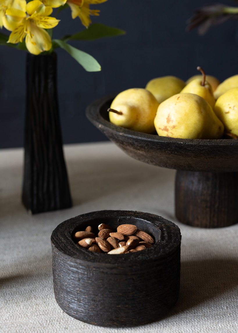 4.5in Wide Banjara Reclaimed Look Black Rugged Wood Bowl Decor Jamaligarden