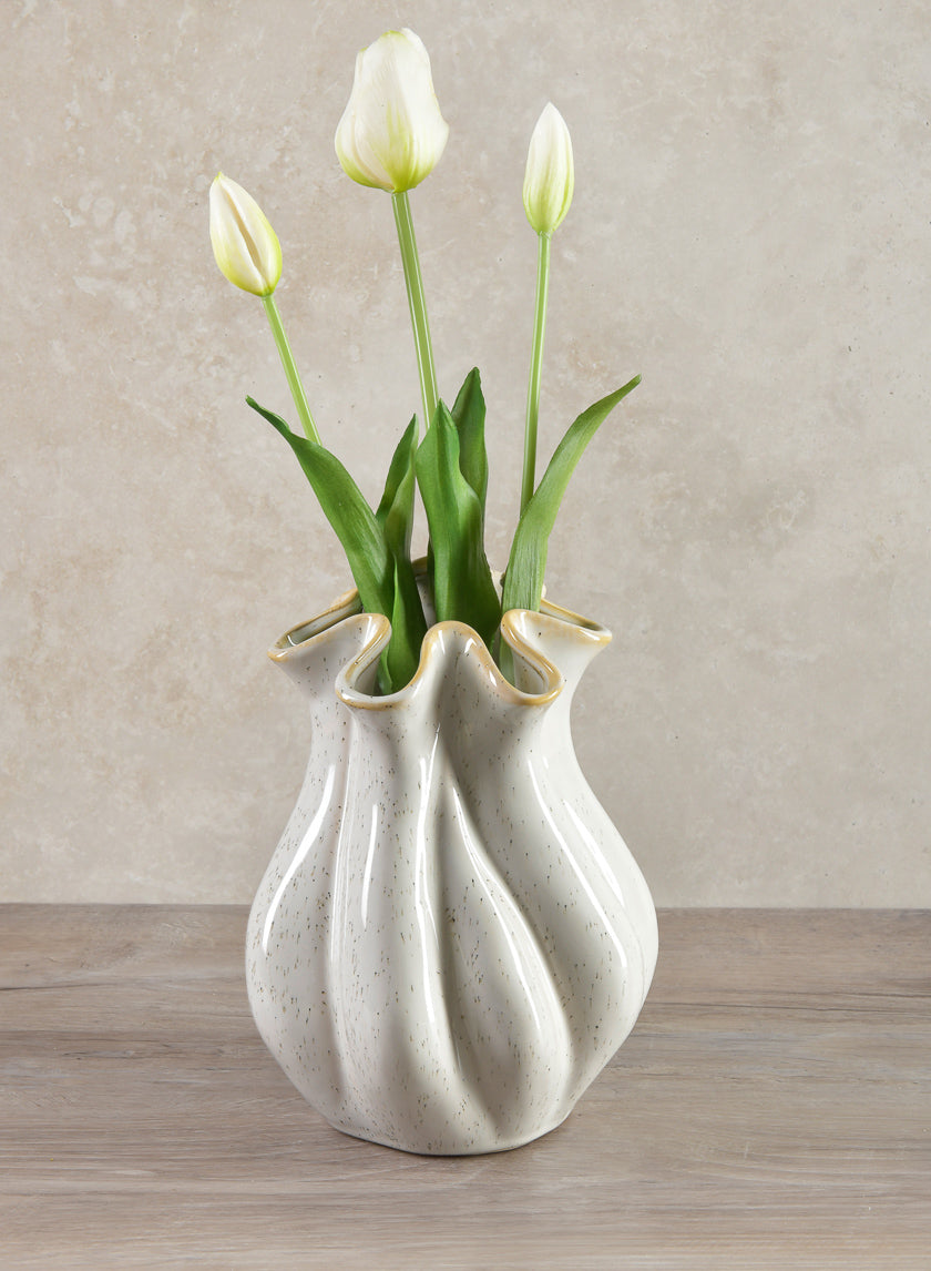 8.5in Tall Meduse White Glazed Ceramic Vase Decor Jamaligarden