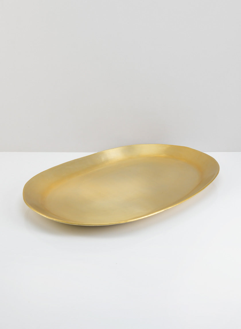 17in Long Wide Pooja Brass Look Aluminum Oval Tray Decor Jamaligarden
