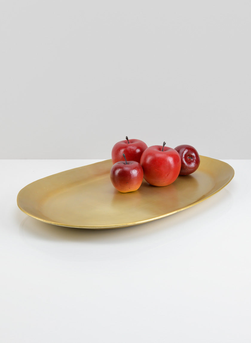 17in Long Wide Pooja Brass Look Aluminum Oval Tray Decor Jamaligarden