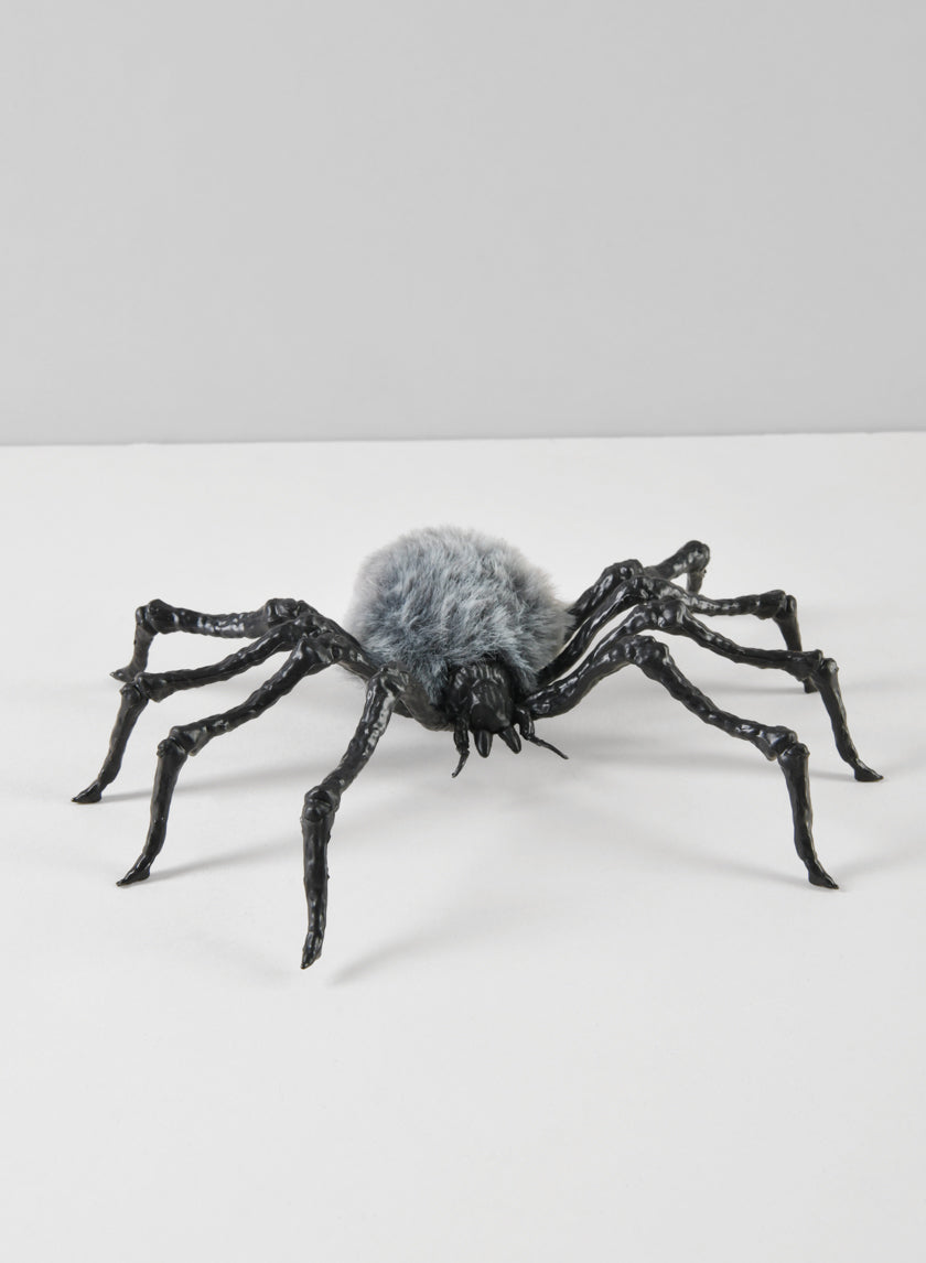 7in Long Grey Fluffy Spider, Large Decor Jamaligarden