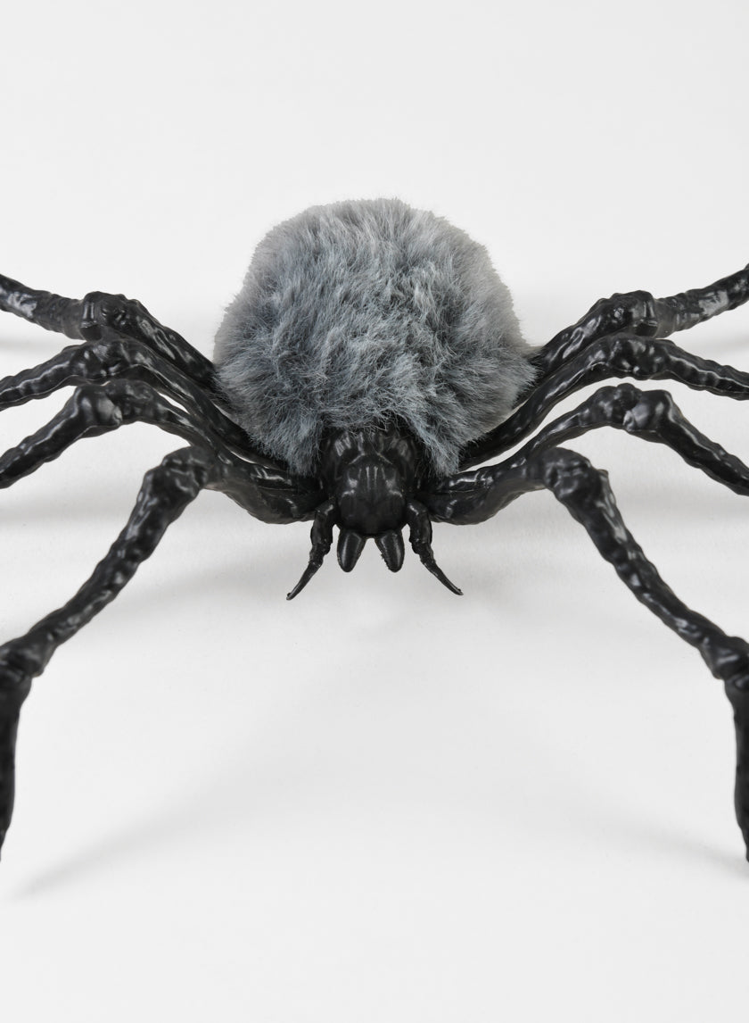 7in Long Grey Fluffy Spider, Large Decor Jamaligarden