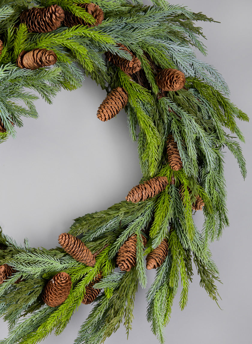 23in Wide Pine Wreath With Pine Cones Decor Jamaligarden