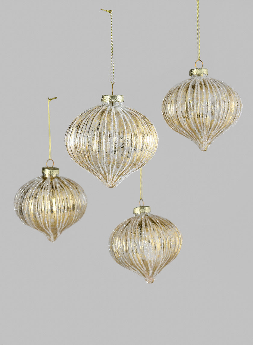 4in Wide Gold Foil &amp; Glitter Stripe Glass Ornament Onion Decor Jamaligarden