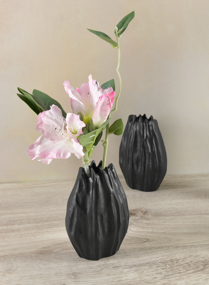 5in Tall Aluminum Cosmos Black Bark Look Mini Vase Decor Jamaligarden