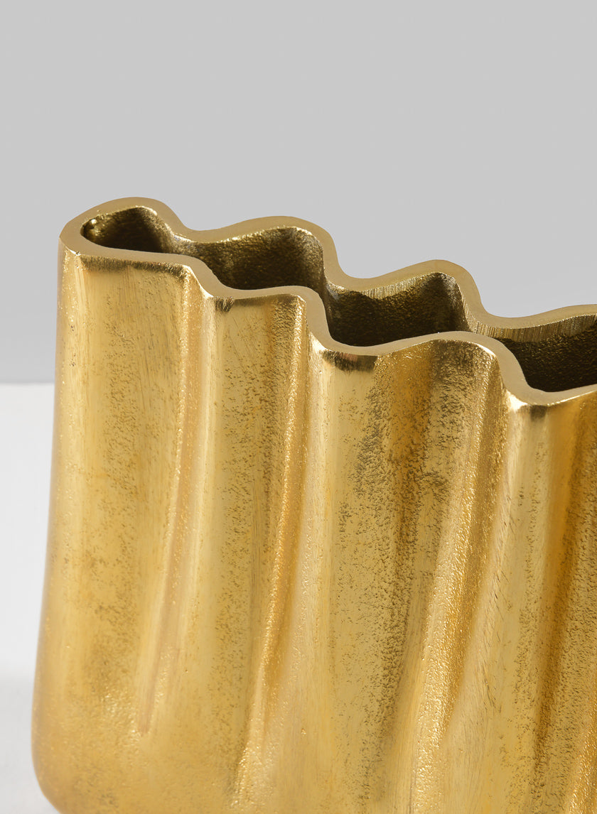 8.25in Tall Aluminum Marseilles Gold Wave Vase Decor Jamaligarden