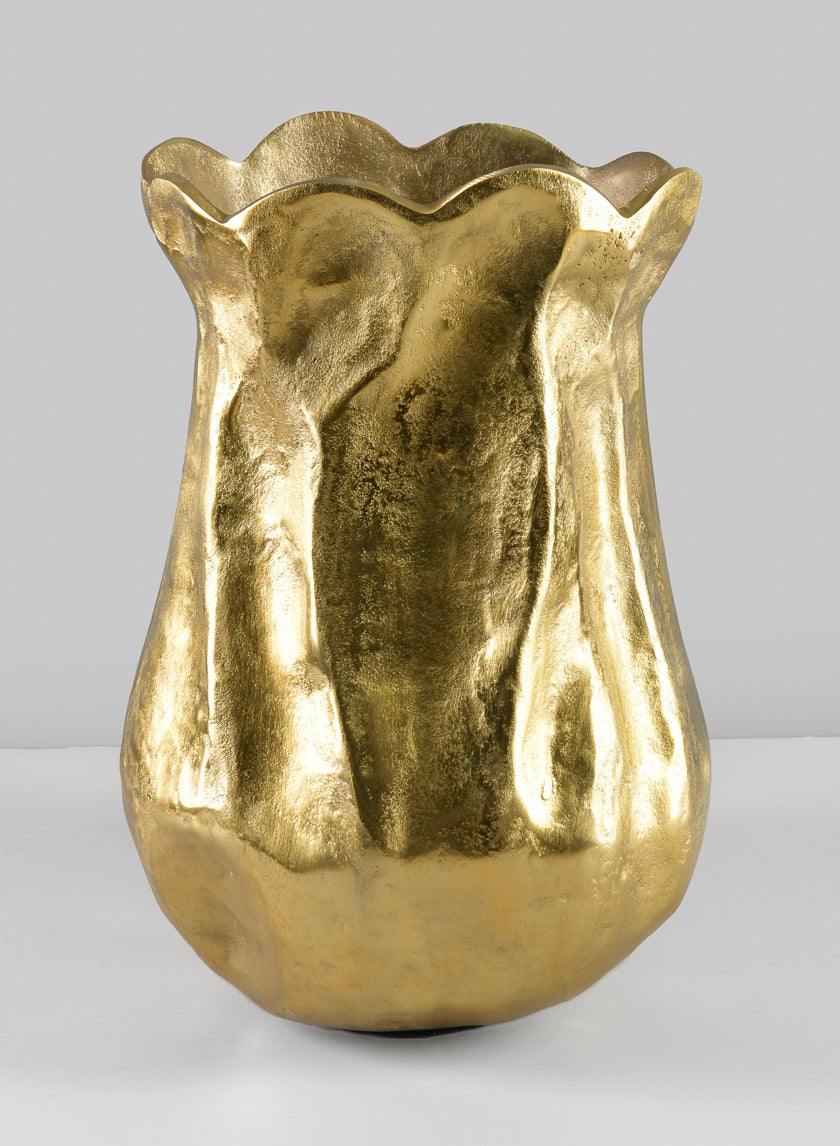 14.5in Tall Aluminum Versailles Scalloped Brushed Gold Vase Decor Jamaligarden