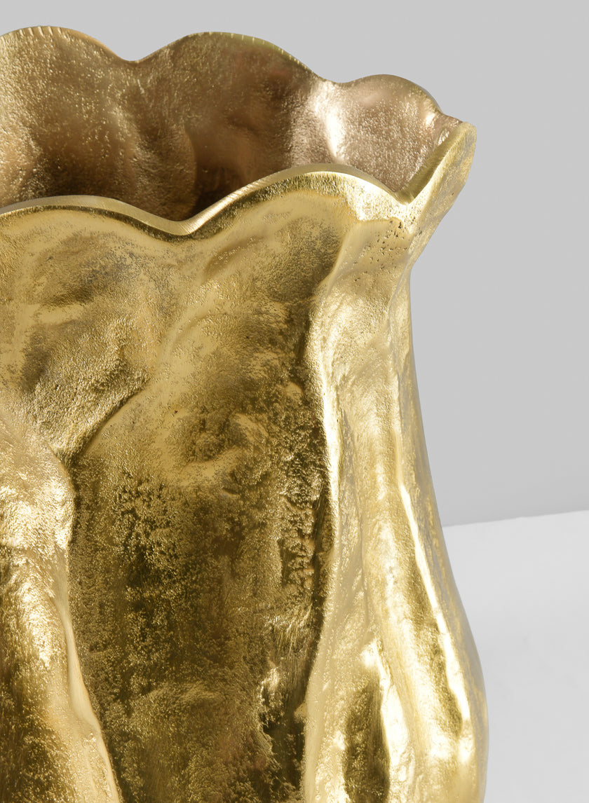 14.5in Tall Aluminum Versailles Scalloped Brushed Gold Vase Decor Jamaligarden