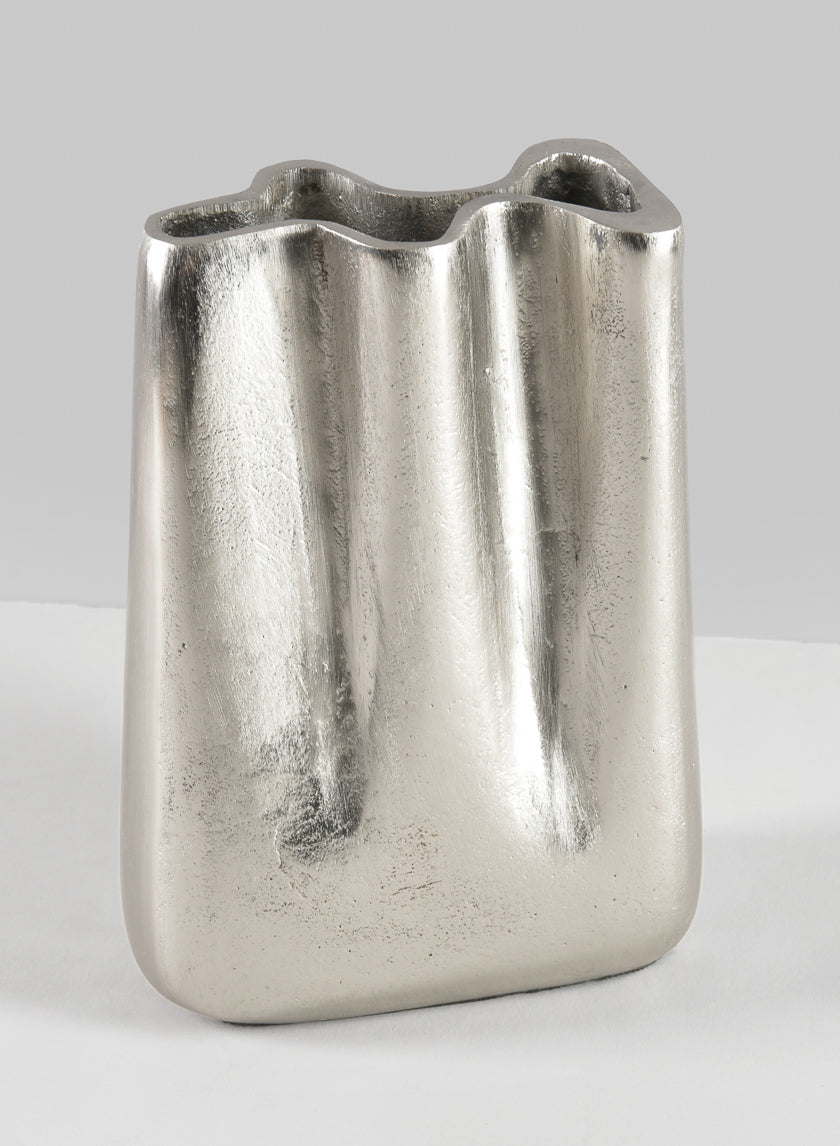 8in Tall Aluminum Marseilles Silver Narrow Wave Vase Decor Jamaligarden