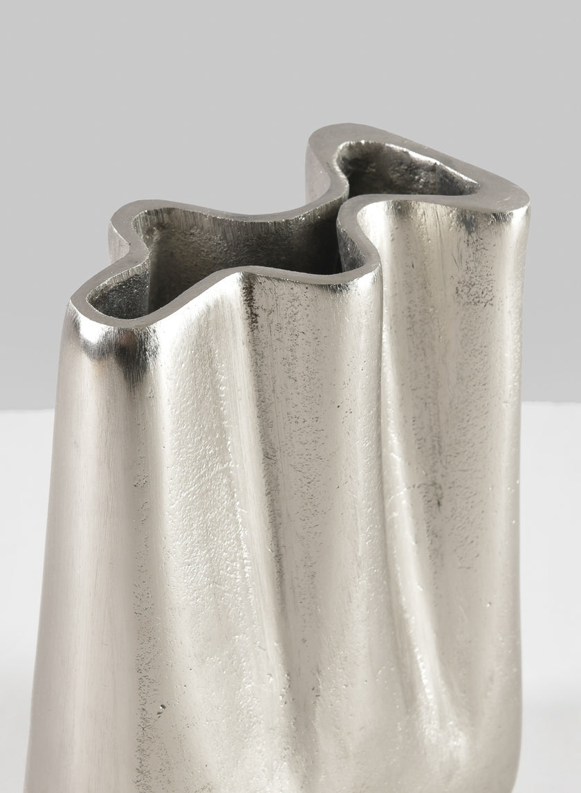 8in Tall Aluminum Marseilles Silver Narrow Wave Vase Decor Jamaligarden