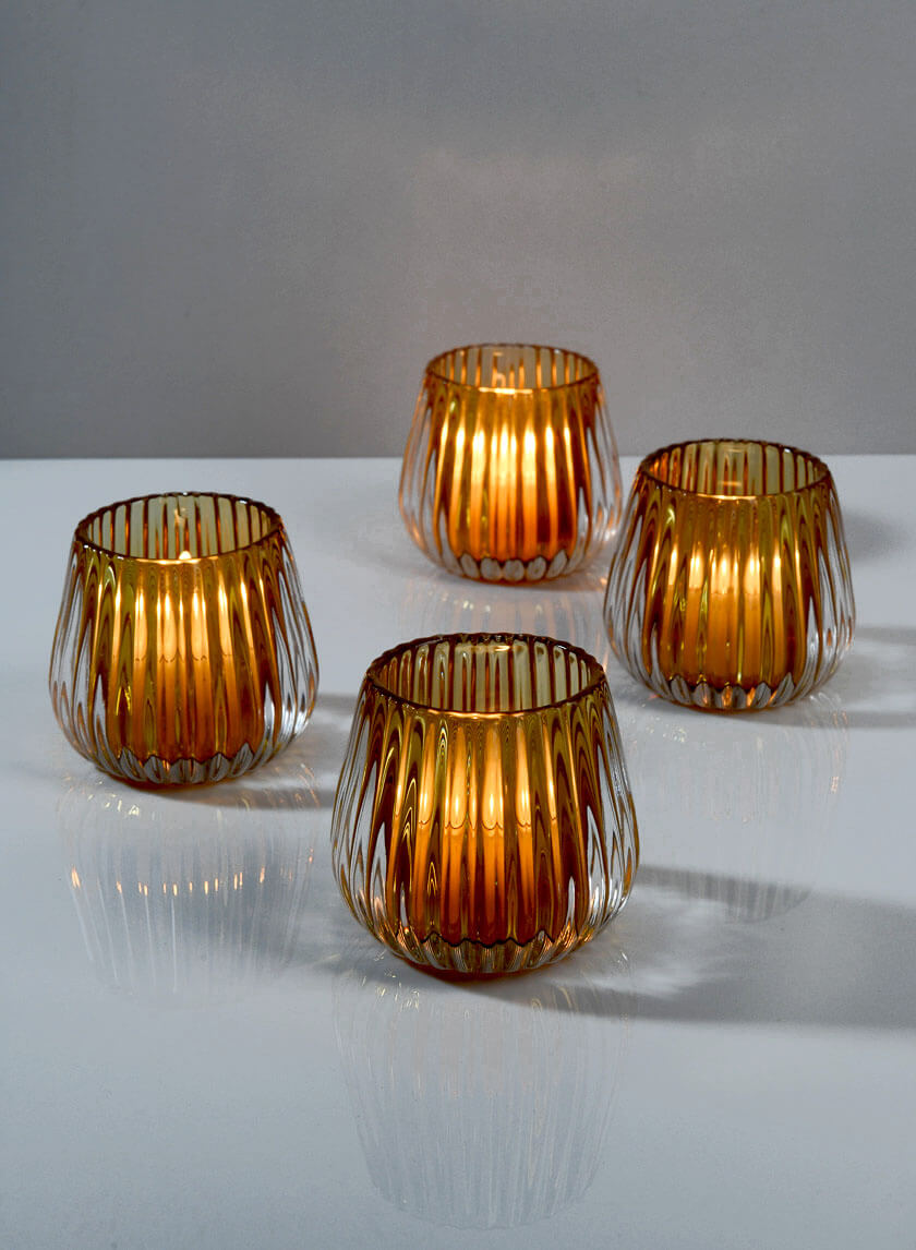 3in Tall Amber Onion Optic Glass Candleholder Decor Jamaligarden