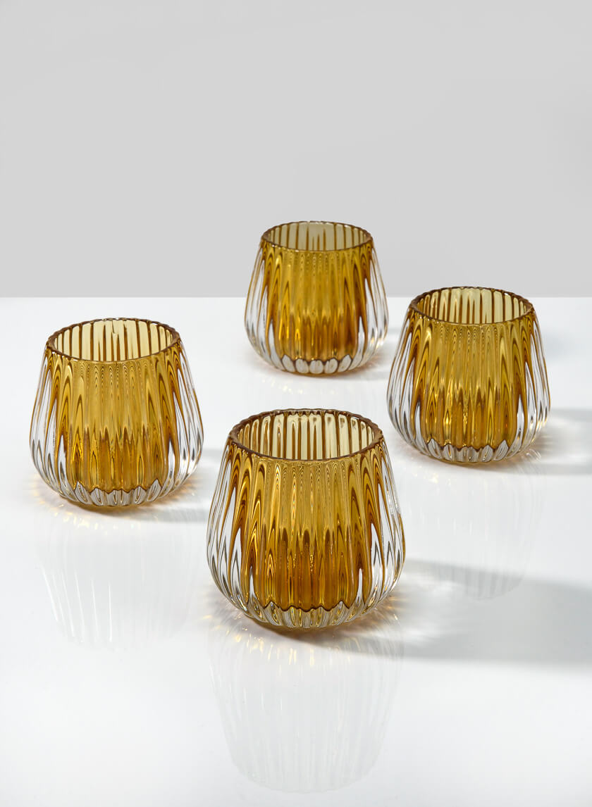 3in Tall Amber Onion Optic Glass Candleholder Decor Jamaligarden