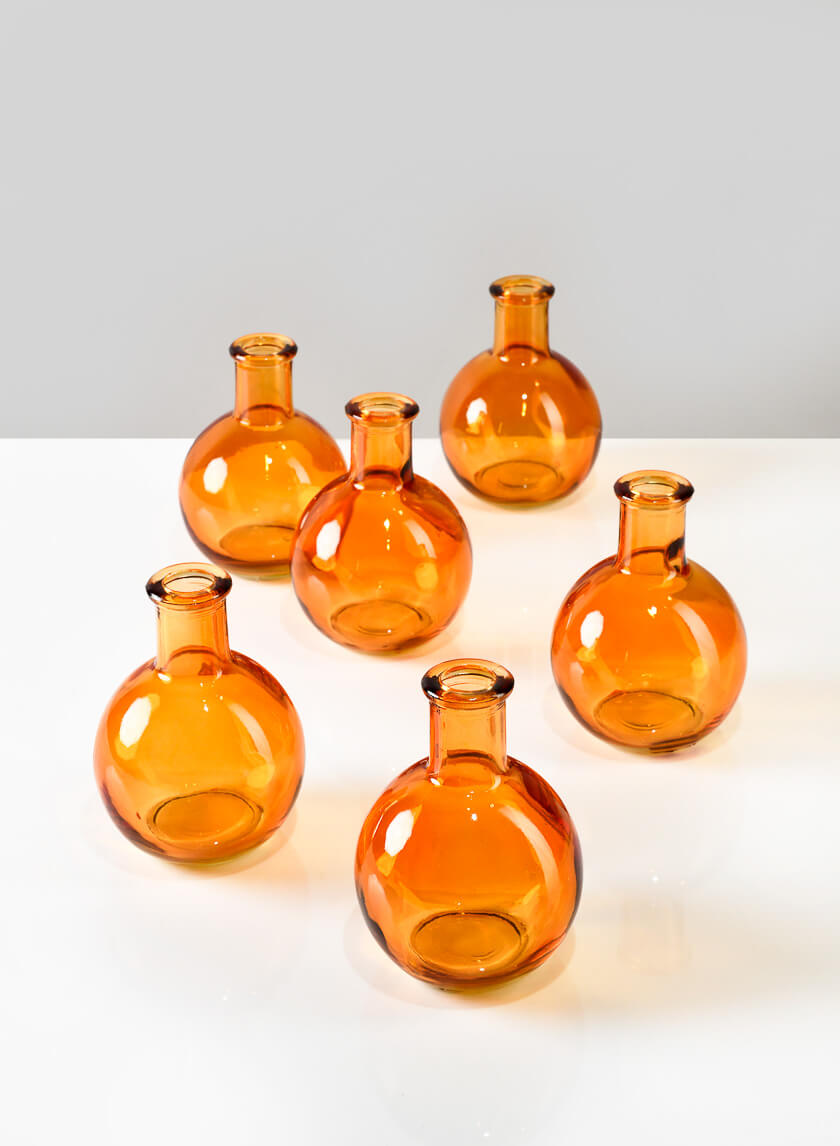 4in Tall Amber Ball Bud Glass Vase Decor Jamaligarden