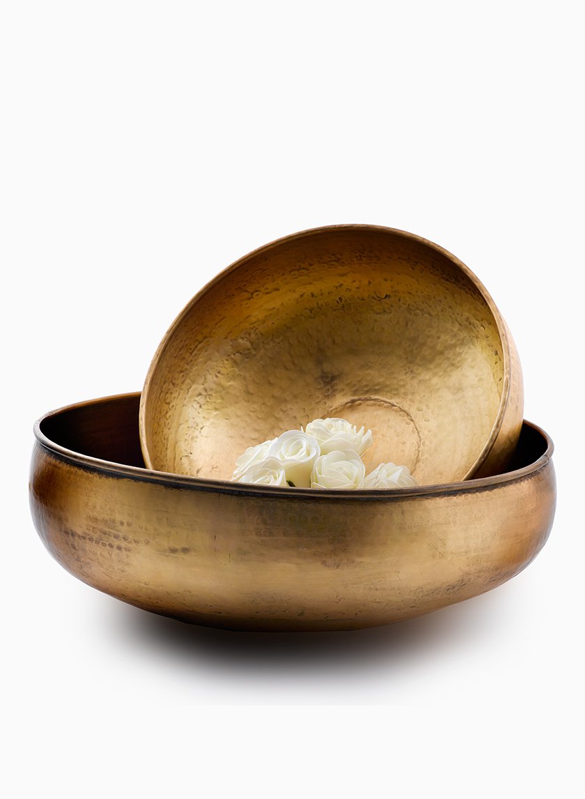 19in Wide Antiqued Brass Hammered Bowls Decor Jamaligarden