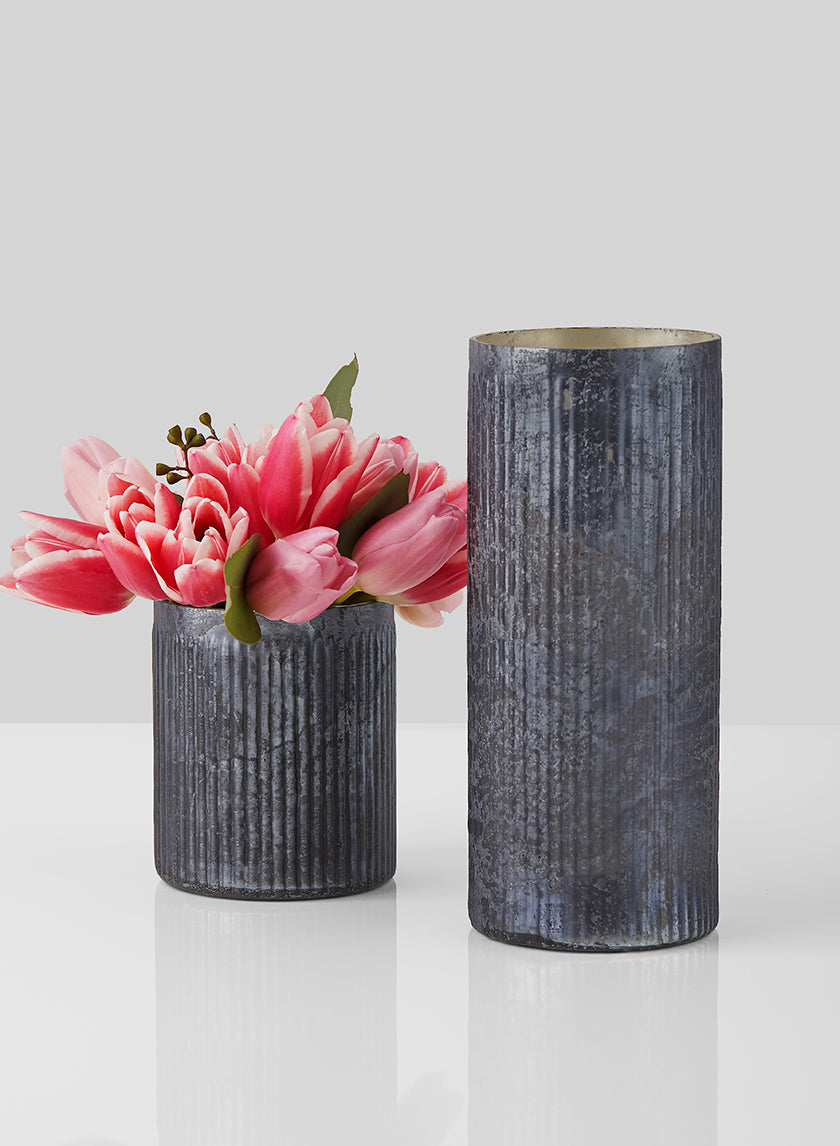 Antique Platinum Ribbed Glass Cylinders Decor Jamaligarden