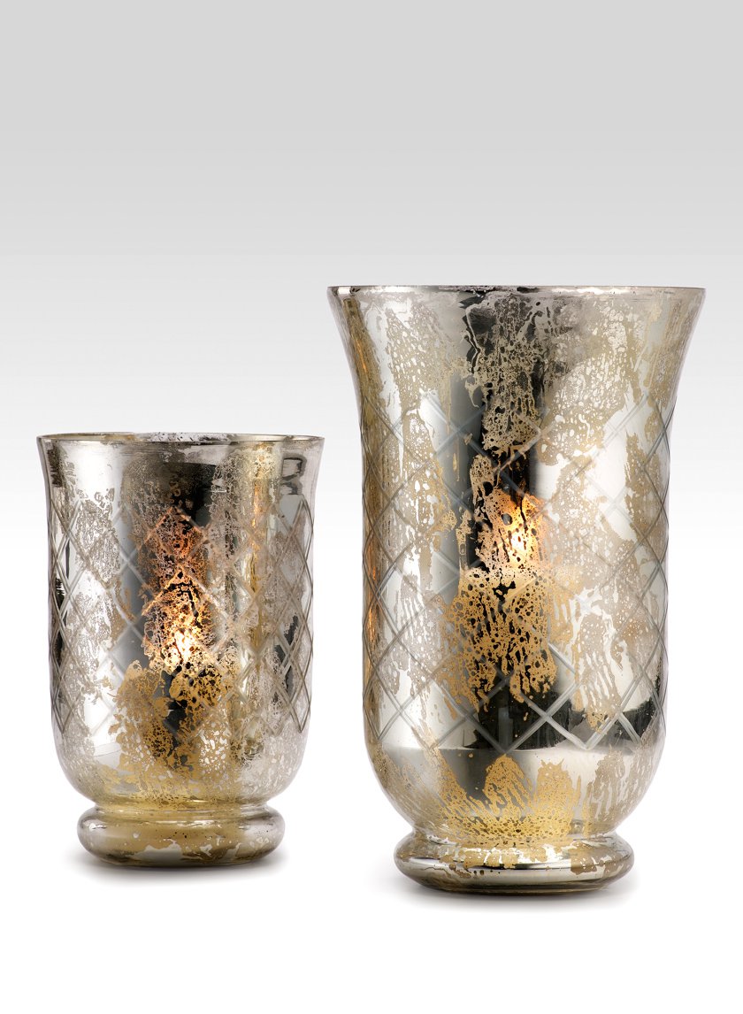 9in Tall Antiqued Silver Etched Glass Hurricane Decor Jamaligarden