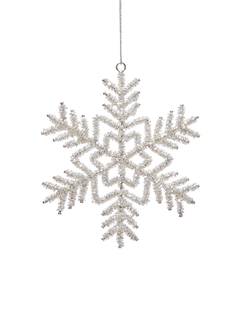 6in Wide Glass Beaded Snowflake Silver Decor Jamaligarden