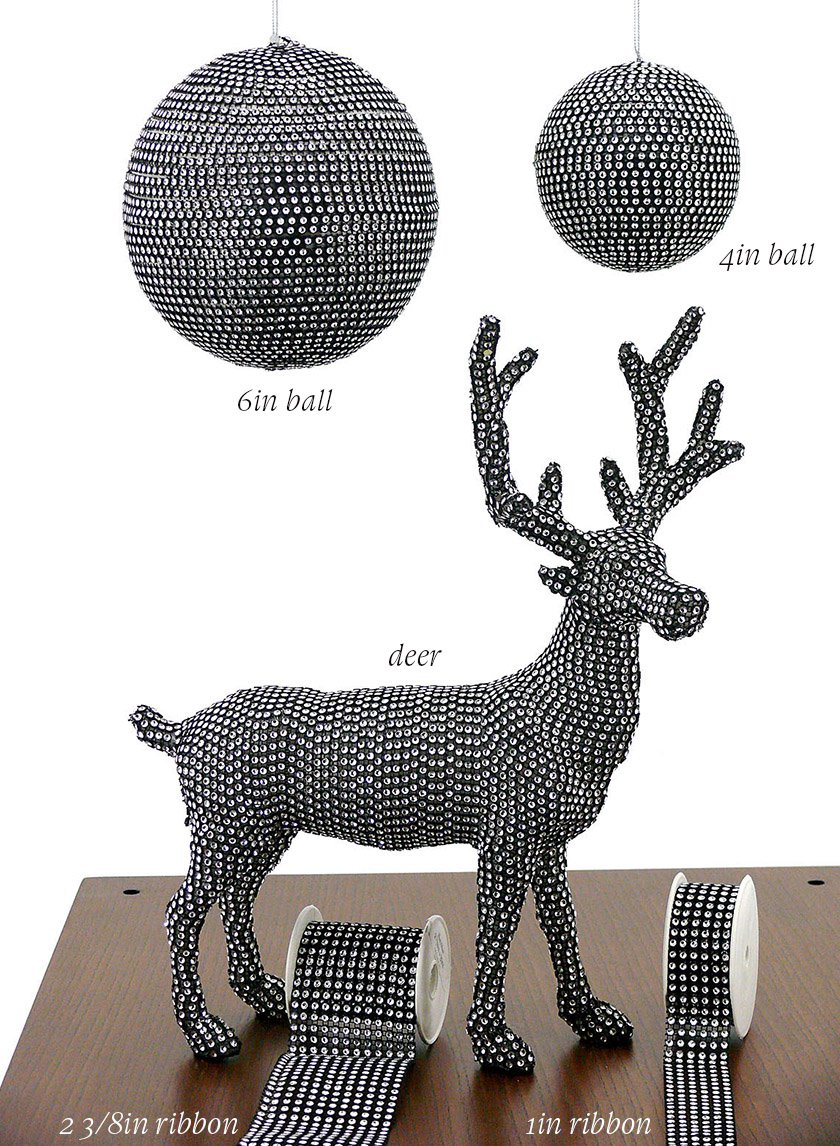 Black With Silver Diamond Bead Balls, Deer & Ribbon Decor Jamaligarden
