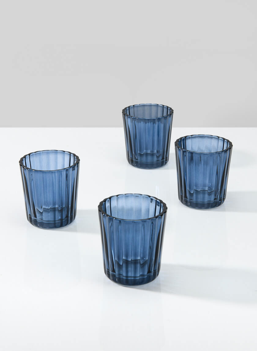 2.5in Tall Blue Fluted Glass Votive Holder Decor Jamaligarden
