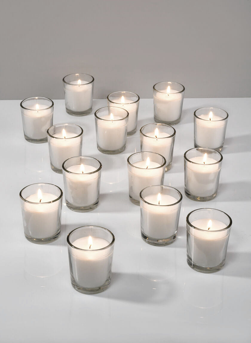 10-Hour 2.5in Tall White Votives in Clear Glass Decor Jamaligarden