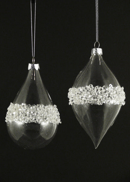 Bead &amp; Glitter Clear Glass Teardrop &amp; Finial Christmas Ornaments Decor Jamaligarden